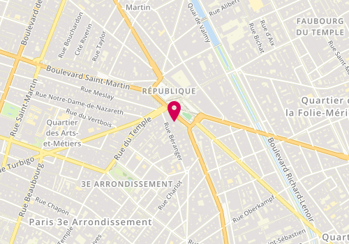 Plan de Centre de Beaute Yves Rocher, 9 place de la République, 75003 Paris